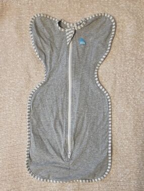 Love to Dream Grey Swaddle Sleep Sack with Striped Trim